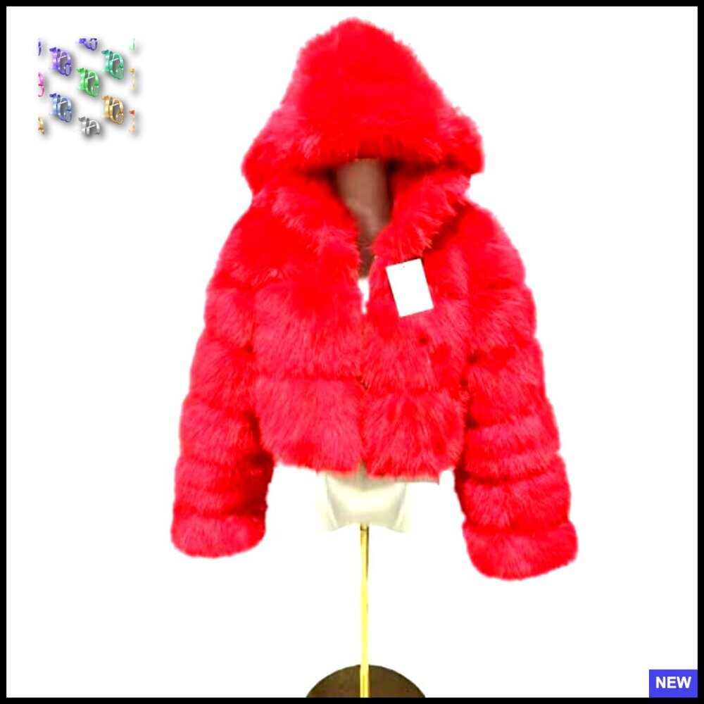 Faux Fur Hooded Parka Coat Long Sleeve Winter Warm Short Jacket Elegant - Picture 4 of 4